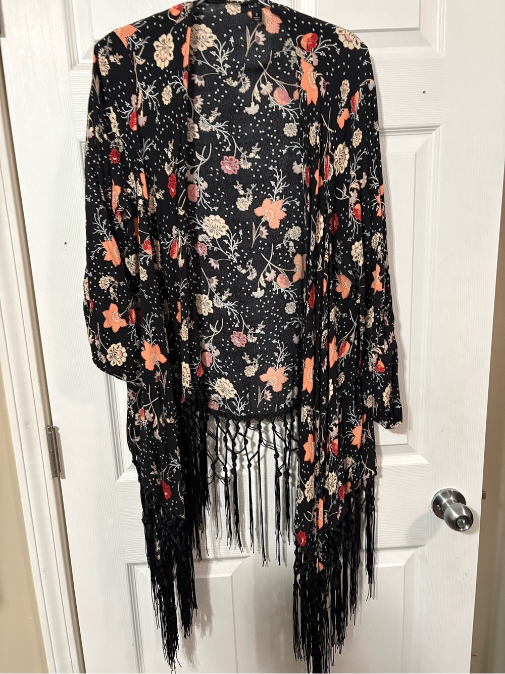 torrid Black Floral Fringe Kimono